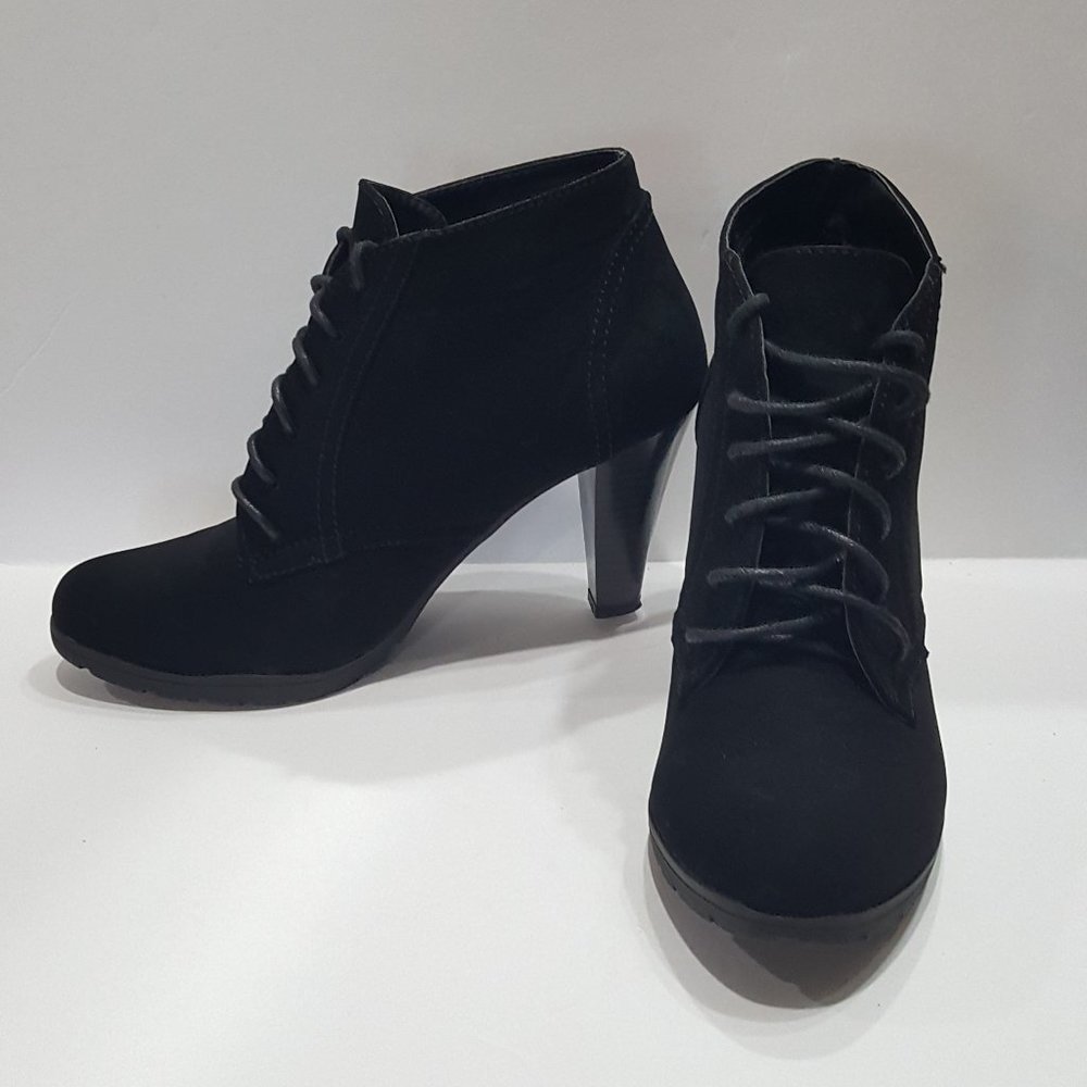 Rialto Women Lace High Heel Ankle Booties, Suede Black, Size 7M